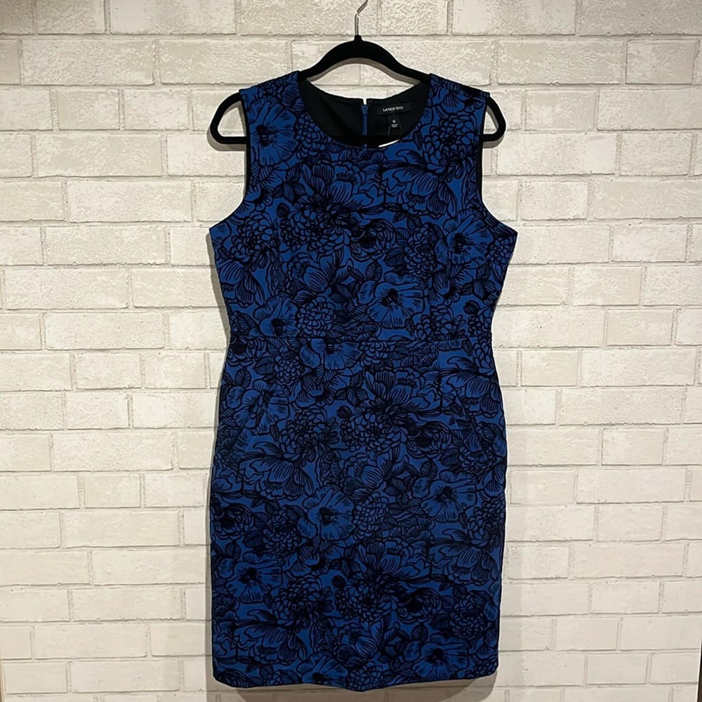 NWT Lands’ End Royal Blue and Black Velvet Floral Dress